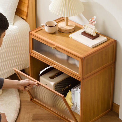 Bamboo bedside table cabinet - table,
